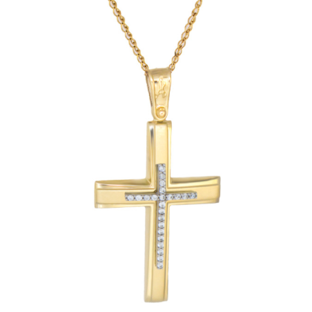 Χρυσός γυναικείος σταυρός με αλυσίδα 14 Καρατίων