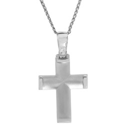 Λευκόχρυσος ανδρικός σταυρός με αλύσιδα 14 Καρατίων
