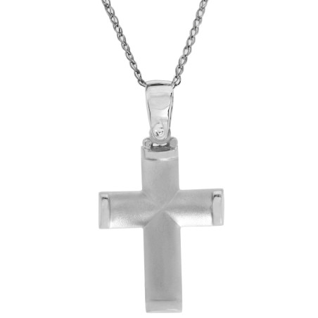 Λευκόχρυσος ανδρικός σταυρός με αλύσιδα 14 Καρατίων