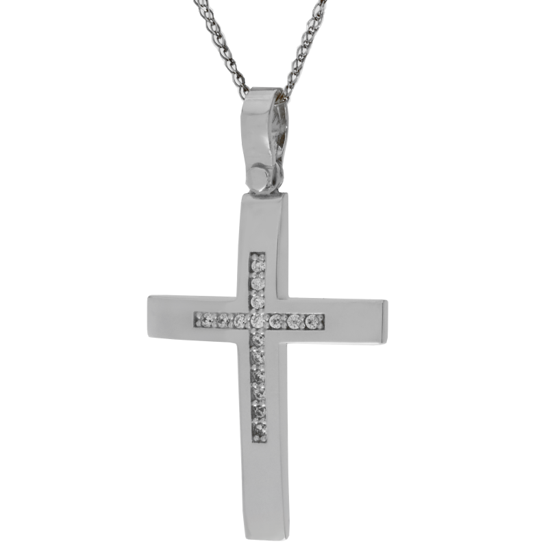 Λευκόχρυσος γυναικείος σταυρός 14 Καρατίων