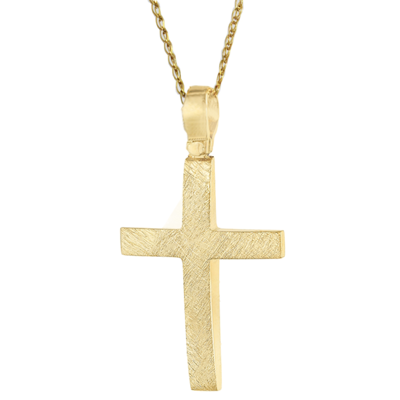 Χρυσός Ανδρικός σταυρός με αλυσίδα 14 Καρατίων