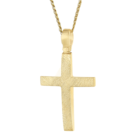 Χρυσός Ανδρικός σταυρός με αλυσίδα 14 Καρατίων