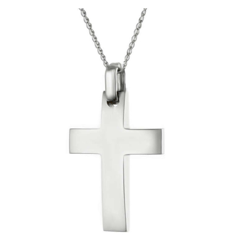 Λευκόχρυσος Ανδρικός σταυρός με αλυσίδα 14 Καρατίων