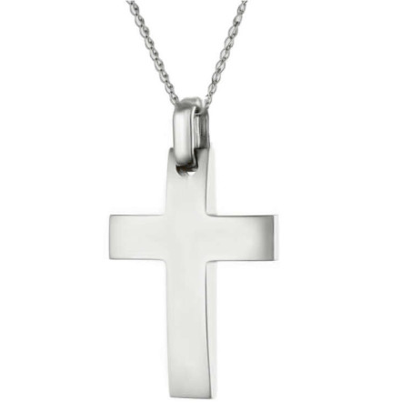 Λευκόχρυσος Ανδρικός σταυρός με αλυσίδα 14 Καρατίων