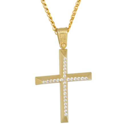 Χρυσός γυναικείος σταυρός με αλυσίδα 14 Καρατίων