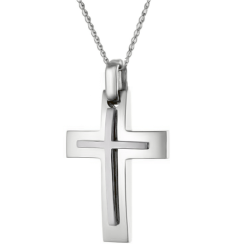 Λευκόχρυσος ανδρικός σταυρός με Αυλίδα 14 Καρατίων