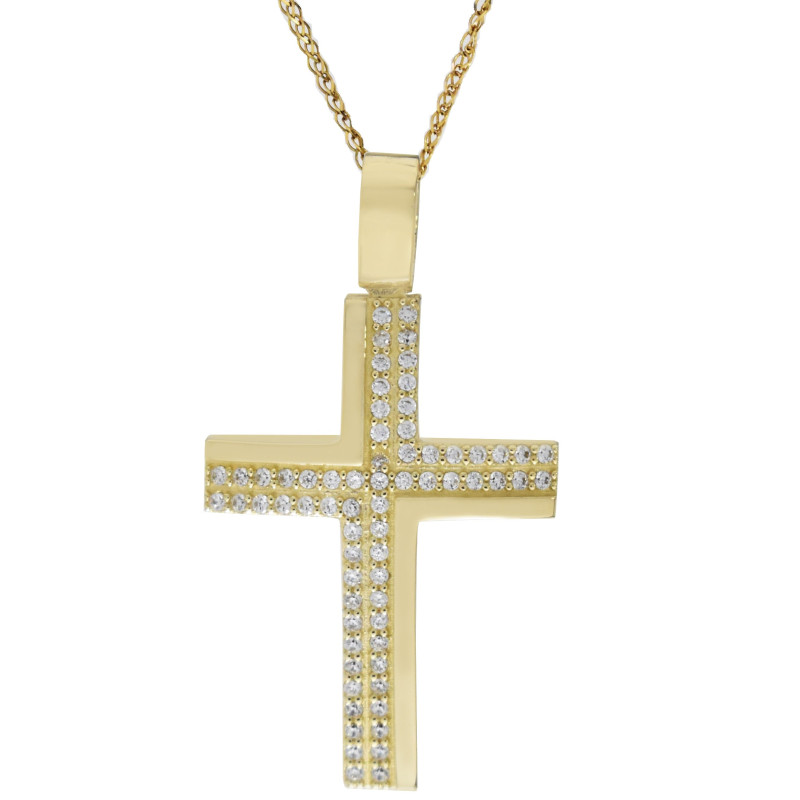 Χρυσός γυναικείος σταυρός με αλυσίδα 14 Καρατίων