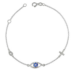 Βραχιόλι από λευκόχρυσο 9 καρατίων με ματάκι