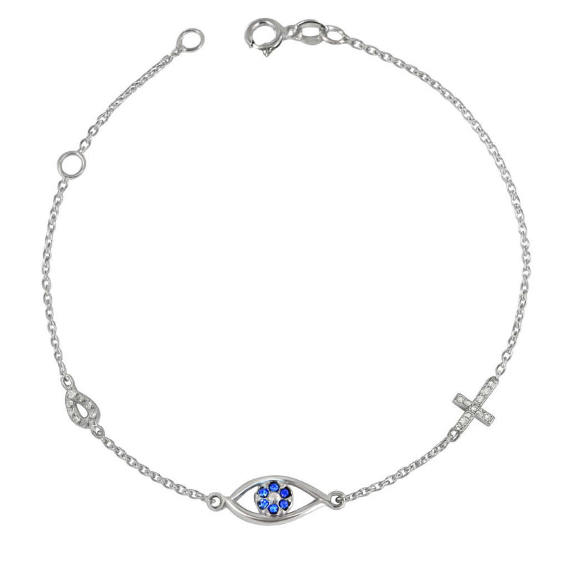 Βραχιόλι από λευκόχρυσο 9 καρατίων με ματάκι