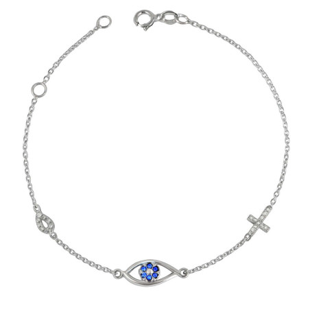 Βραχιόλι από λευκόχρυσο 9 καρατίων με ματάκι