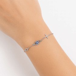 Βραχιόλι από λευκόχρυσο 9 καρατίων με ματάκι