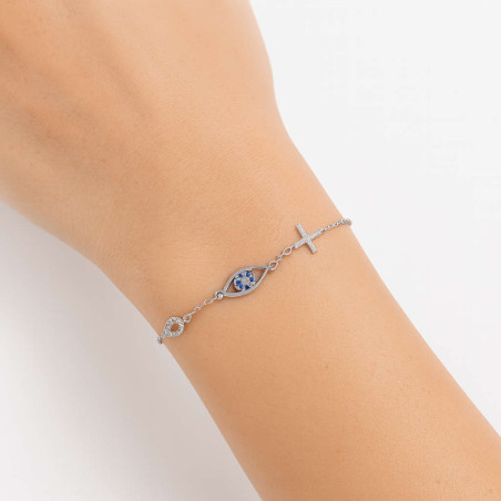 Βραχιόλι από λευκόχρυσο 9 καρατίων με ματάκι