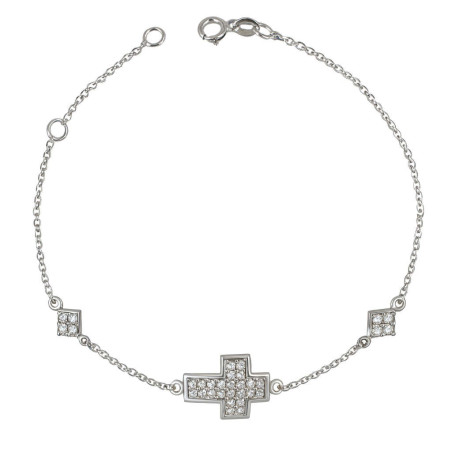 Βραχιόλι από λευκόχρυσο 9 καρατίων με σταυρουδάκι