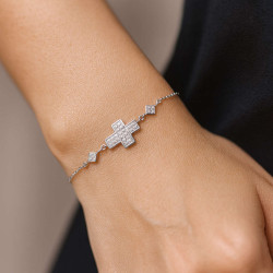 Βραχιόλι από λευκόχρυσο 9 καρατίων με σταυρουδάκι