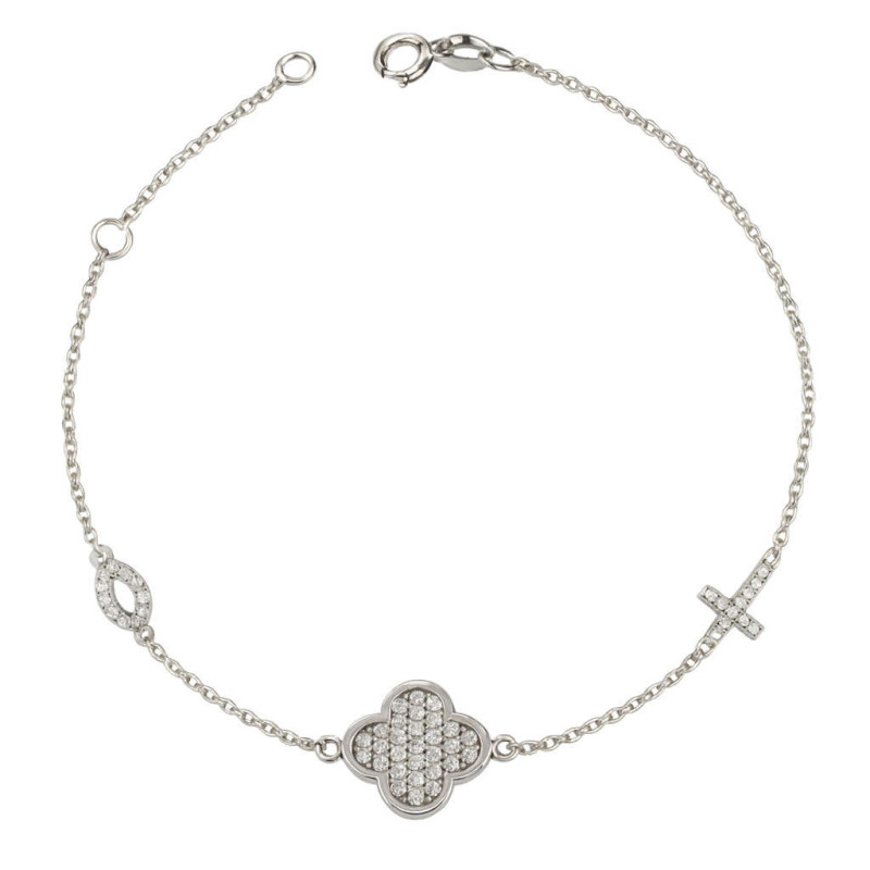 Βραχιόλι από λευκόχρυσο 9 καρατίων με σταυρουδάκι