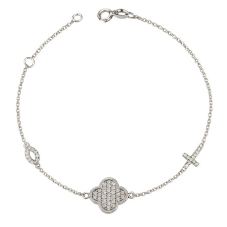 Βραχιόλι από λευκόχρυσο 9 καρατίων με σταυρουδάκι