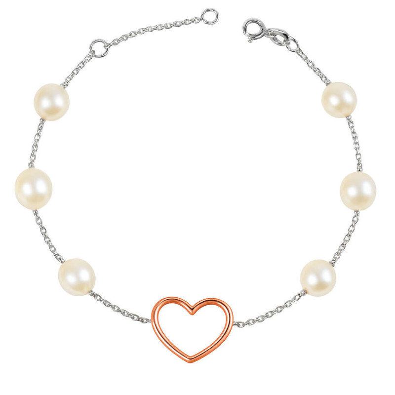 Βραχιόλι Λευκόχρυσο ροζ χρυσό 14 καρατίων με μαργαριτάρια