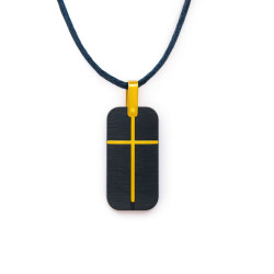 Κολιέ  χρυσό 14 καρατίων από έβενο και δέρμα