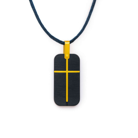 Κολιέ  χρυσό 14 καρατίων από έβενο και δέρμα