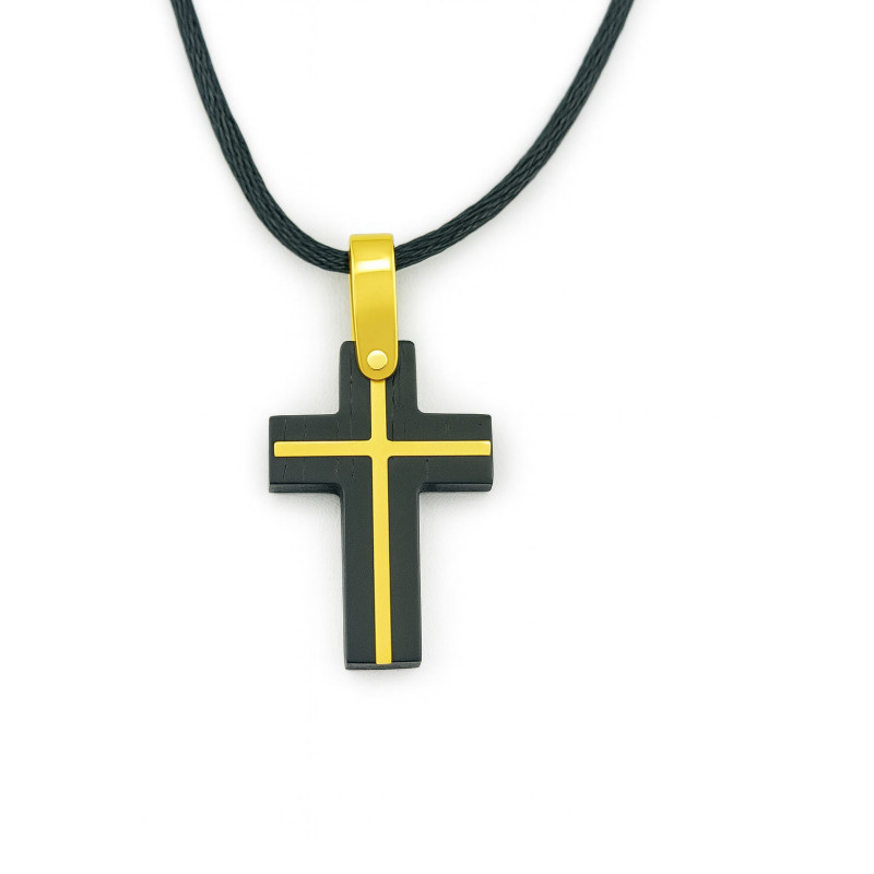 Κολιέ  χρυσό 14 καρατίων από έβενο και δέρμα