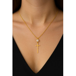 Κολιέ χρυσό14 καρατίων σταυρουδάκι με μαργαριτάρι
