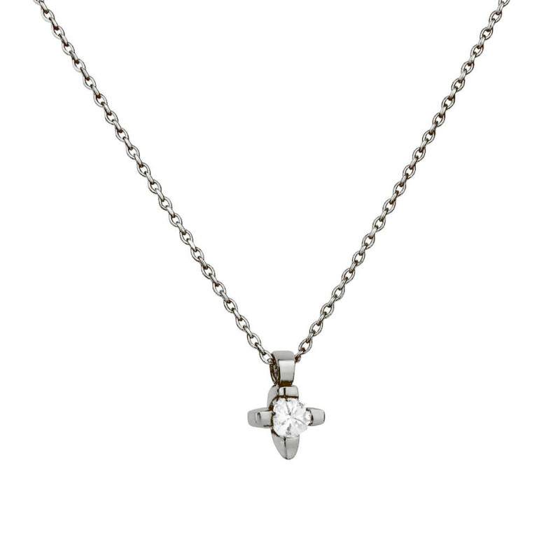 Κολιέ μονόπετρο λευκόχρυσο 9 καρατίων