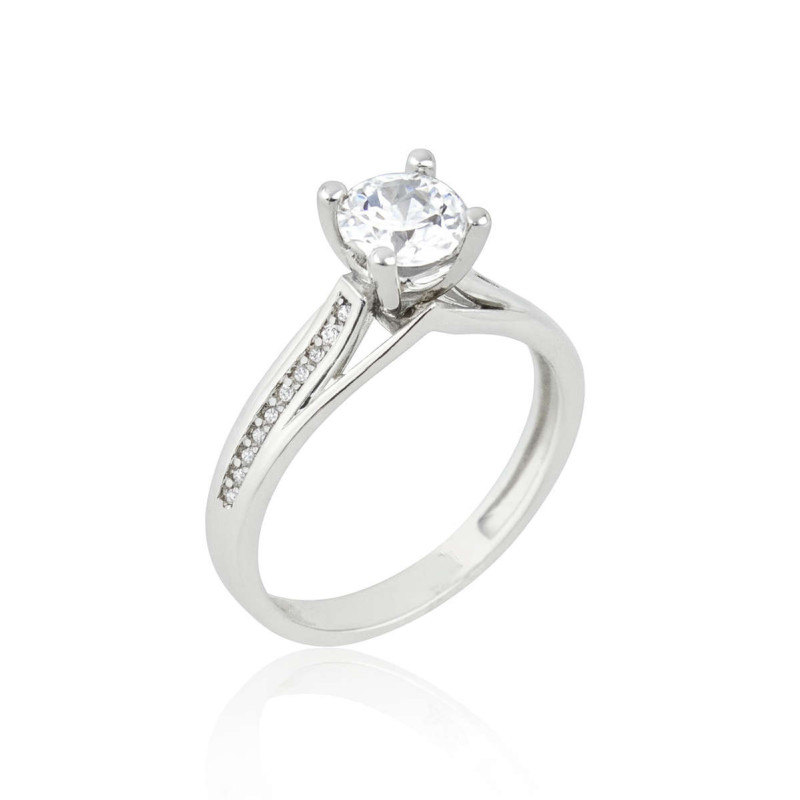 Μονόπετρο από λευκόχρυσο 9 καρατίων