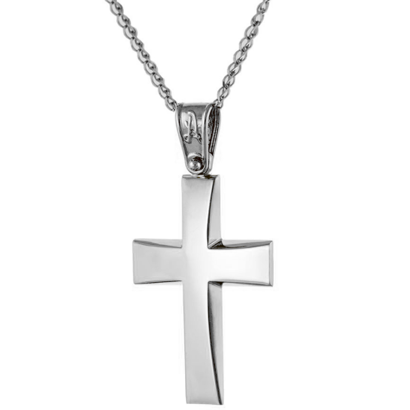 Λευκόχρυσος ανδρικός σταυρός με Αυλίδα 9 Καρατίων
