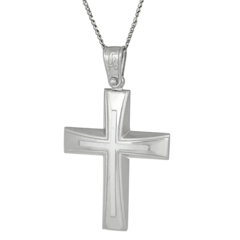 Λευκόχρυσος ανδρικός σταυρός με Αυλίδα 9 Καρατίων