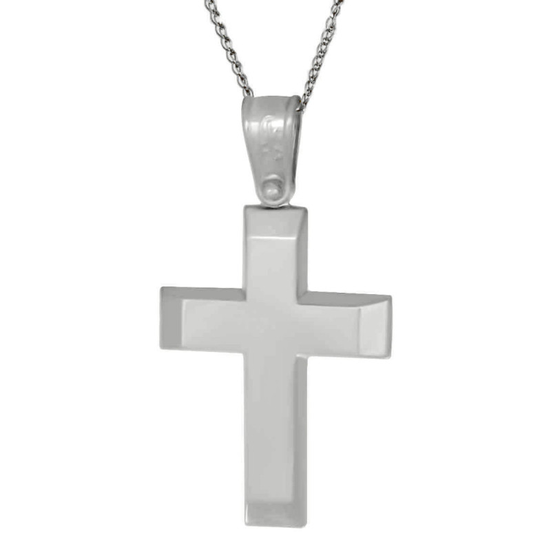 Λευκόχρυσος ανδρικός σταυρός με Αυλίδα 9 Καρατίων