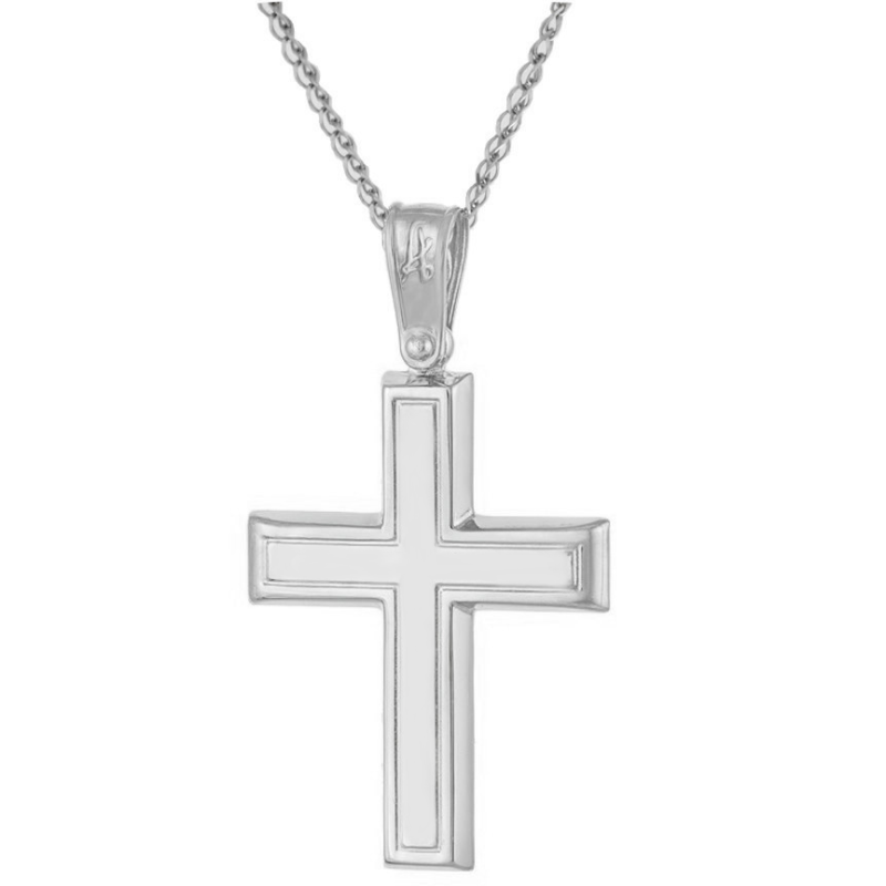 Λευκόχρυσος ανδρικός σταυρός με Αυλίδα 9 Καρατίων