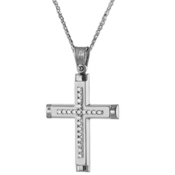 Λευκόχρυσος γυναικείος Σταυρός Με Αλυσίδα 9 Καρατίων
