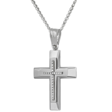 Λευκόχρυσος γυναικείος Σταυρός Με Αλυσίδα 9 Καρατίων