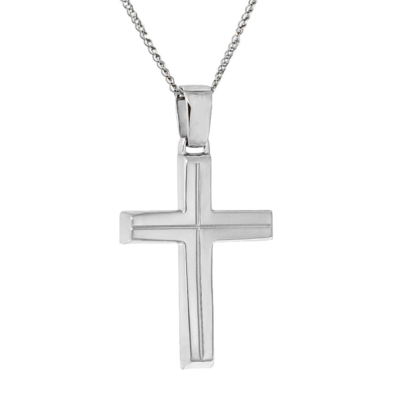 Λευκόχρυσος ανδρικός σταυρός με Αυλίδα 9 Καρατίων