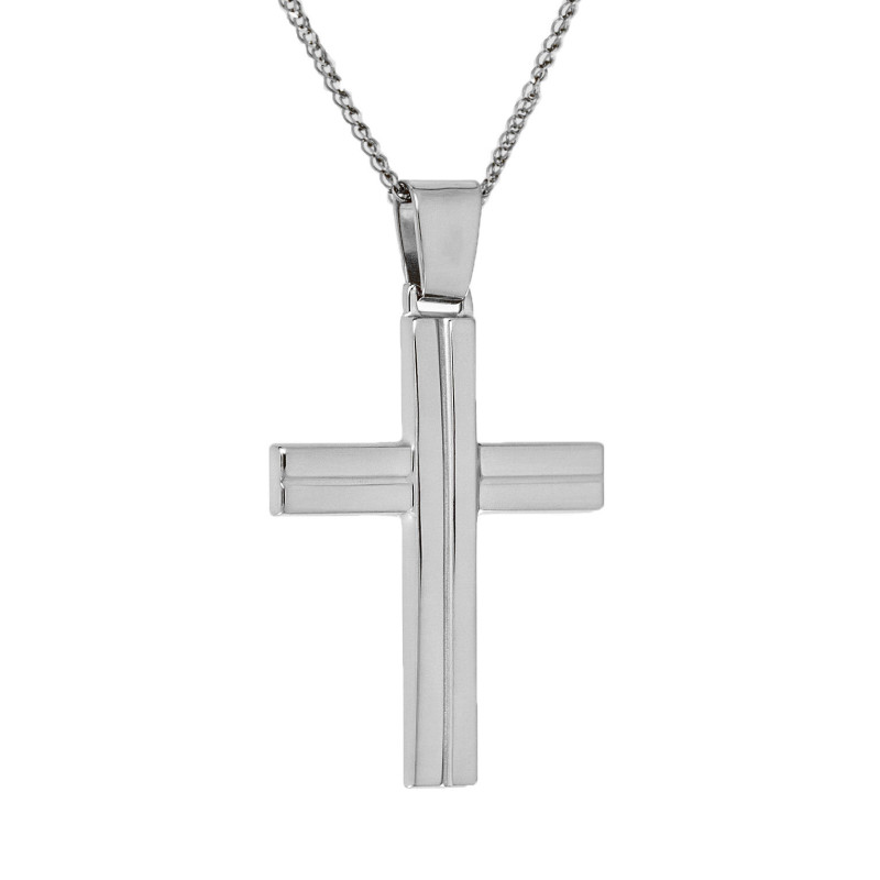 Λευκόχρυσος ανδρικός σταυρός με Αυλίδα 9 Καρατίων