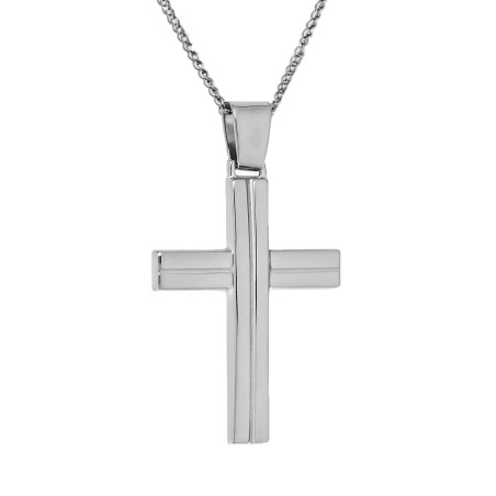Λευκόχρυσος ανδρικός σταυρός με Αυλίδα 9 Καρατίων