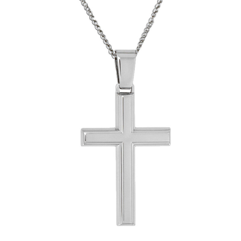 Λευκόχρυσος ανδρικός σταυρός με Αυλίδα 14 Καρατίων