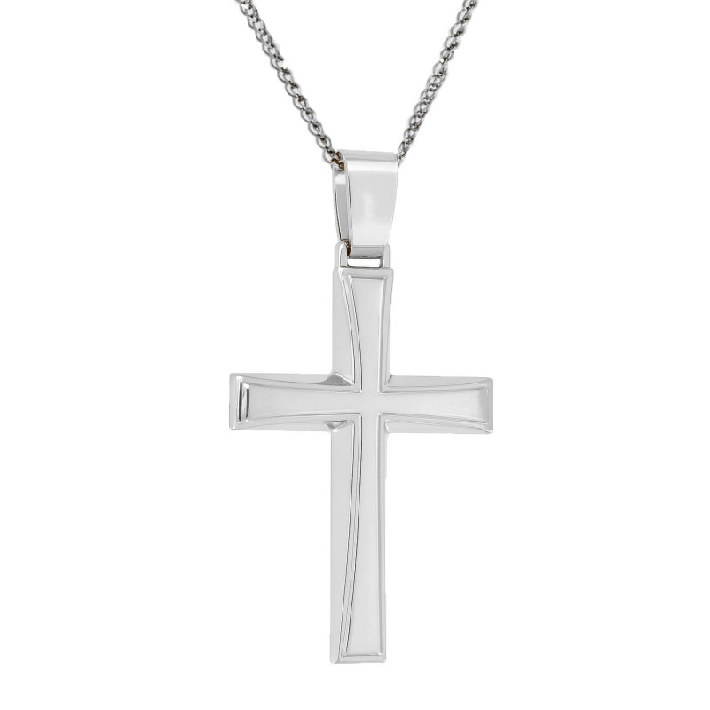 Λευκόχρυσος ανδρικός σταυρός με αλύσιδα 14 Καρατίων