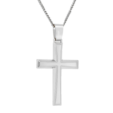 Λευκόχρυσος ανδρικός σταυρός με αλύσιδα 14 Καρατίων