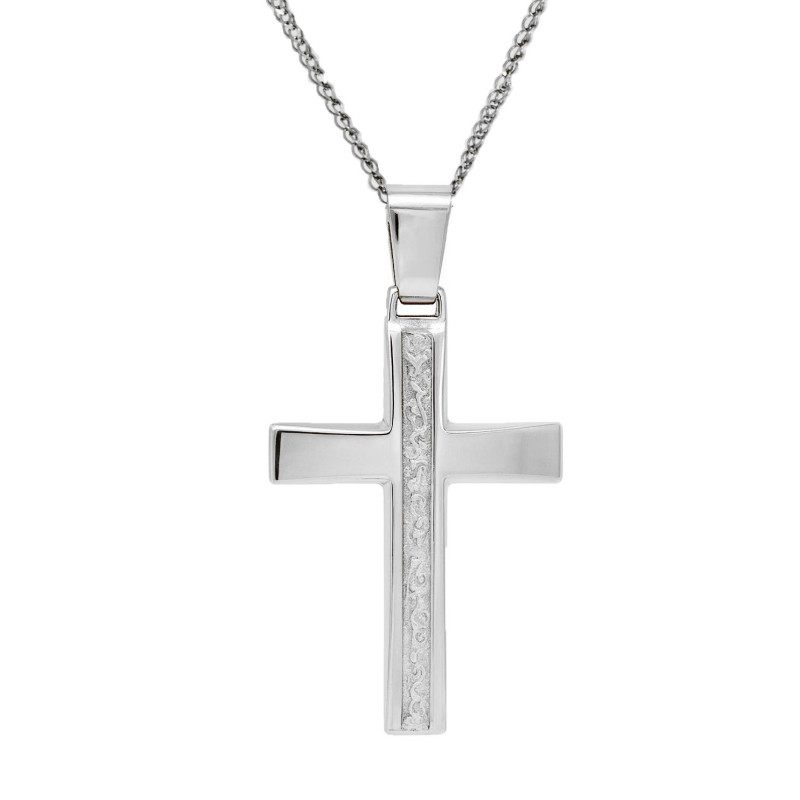 Λευκόχρυσος ανδρικός σταυρός με αλύσιδα 14 Καρατίων