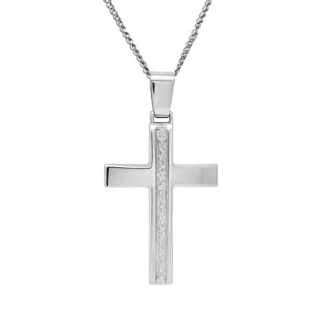 Λευκόχρυσος ανδρικός σταυρός με αλύσιδα 14 Καρατίων