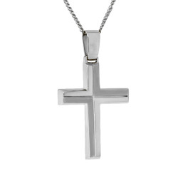 Λευκόχρυσος ανδρικός σταυρός με αλύσιδα 14 Καρατίων