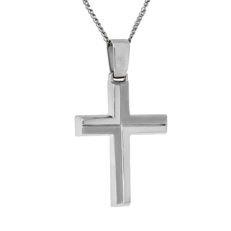 Λευκόχρυσος ανδρικός σταυρός με αλύσιδα 14 Καρατίων
