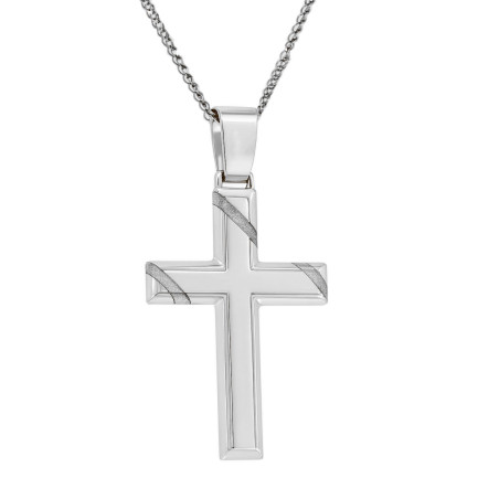 Λευκόχρυσος ανδρικός σταυρός με αλύσιδα 14 Καρατίων