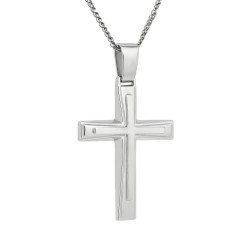 Λευκόχρυσος ανδρικός σταυρός με αλύσιδα 14 Καρατίων