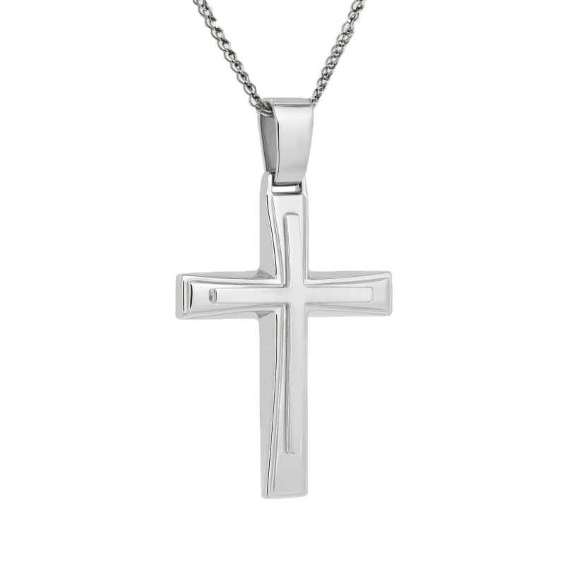 Λευκόχρυσος ανδρικός σταυρός με αλύσιδα 14 Καρατίων