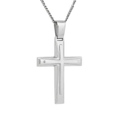 Λευκόχρυσος ανδρικός σταυρός με αλύσιδα 14 Καρατίων