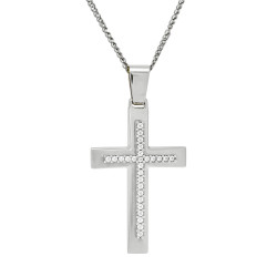 Λευκόχρυσος γυναικείος σταυρός με αλυσίδα 14 Καρατίων