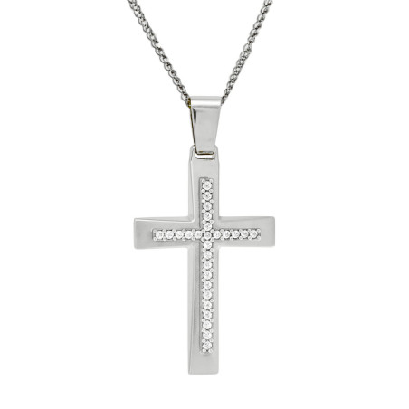 Λευκόχρυσος γυναικείος σταυρός με αλυσίδα 14 Καρατίων