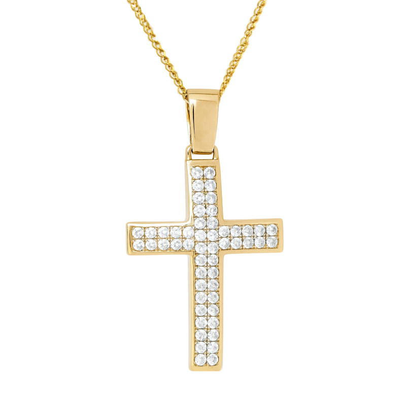 Χρυσός γυναικείος σταυρός με αλυσίδα 14 Καρατίων